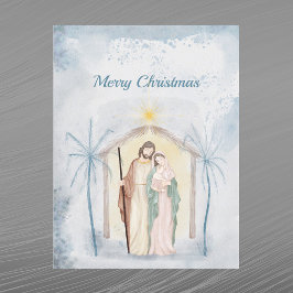 Postal Festiva Navidades Natividad Palm Trees Acuarela