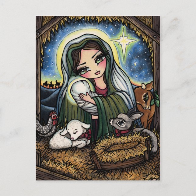 Postal Festiva Navidades Natividad Virgen María Jesús Arte Postca (Anverso)
