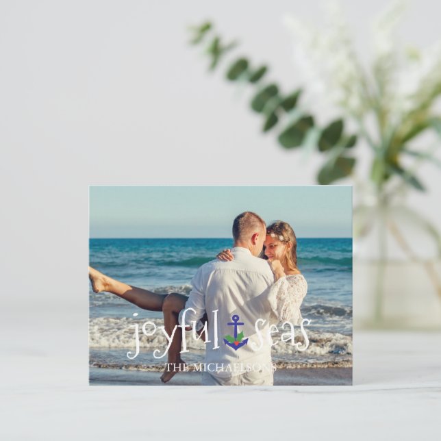 Postal Festiva Navidades náuticos de Joyful Seas Beach (Anverso de pie)