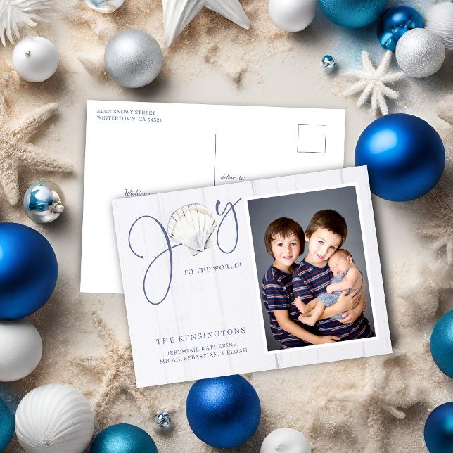 Postal Festiva Navidades náuticos: foto de feriado (Nautical Christmas Joy Holiday Photo Christmas Card)