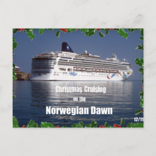 Postal Festiva Navidades navegando por el amanecer noruego