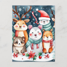 Postal Festiva Navidades Navidades temáticos lindos animales