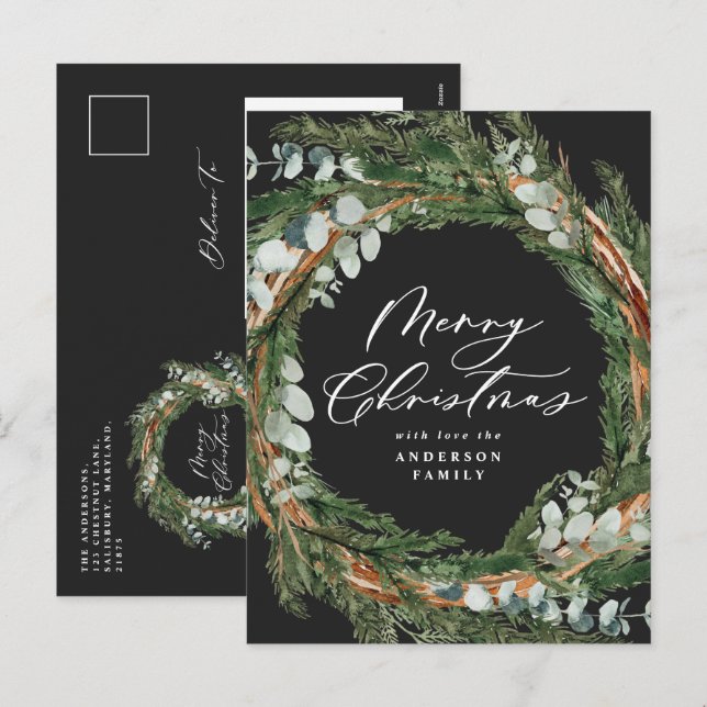 Postal Festiva Navidades negros de color acuático mínimo moderno (Anverso / Reverso)