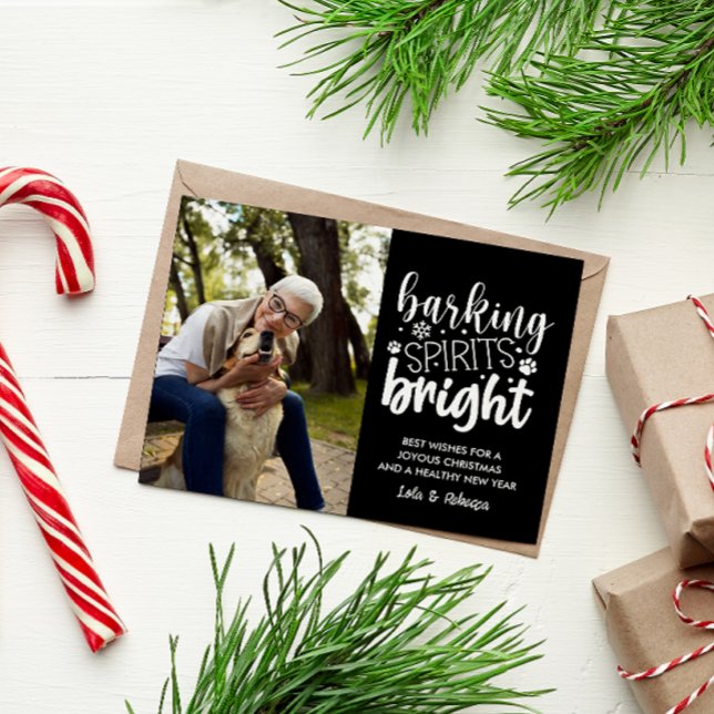 POSTAL FESTIVA NAVIDADES NEGROS MASCOTAS BRILLANTES ESPÍRITU DE B (FUNNY BARKING SPIRITS BRIGHT CHRISTMAS CARD WITH PHOTO FOR DOG LOVERS. ADD YOUR FURRY BABY PICTURE)