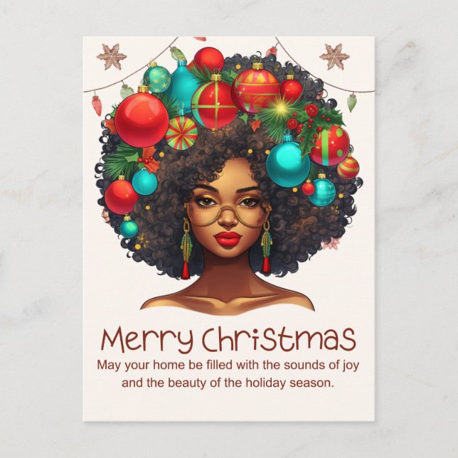 Postal Festiva Navidades negros Sista Melanin Queen Women Xmas (Anverso)