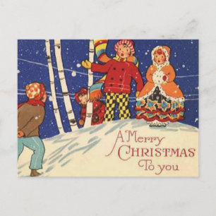 Postal Festiva Navidades nevados escenan niños jugando en la niev