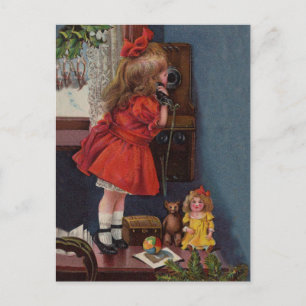 Postal Festiva Navidades Niña Teléfono Antigüedad