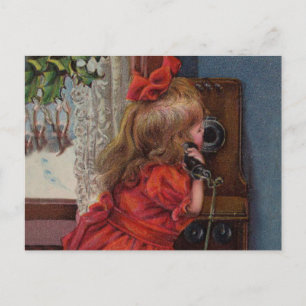 Postal Festiva Navidades Niña Teléfono Antigüedad