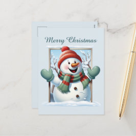 Postal Festiva Navidades niños snowman añaden acuarela de texto H