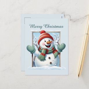 Postal Festiva Navidades niños snowman añaden acuarela de texto H