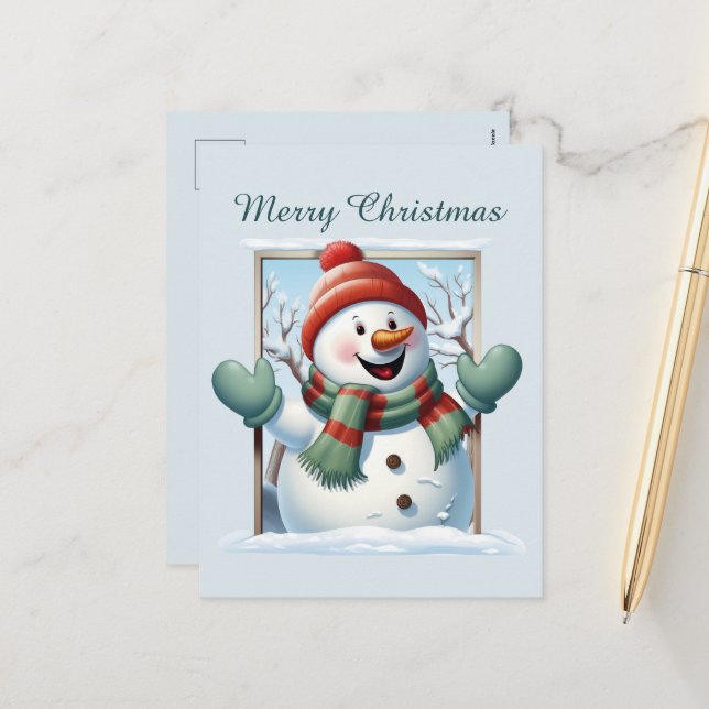 Postal Festiva Navidades niños snowman añaden acuarela de texto H (Anverso/Reverso In Situ)