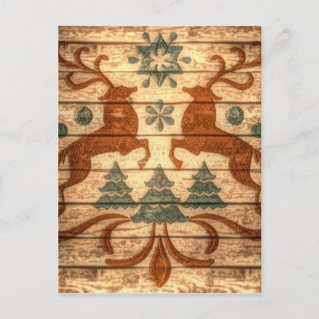 Postal Festiva Navidades nórdicos de renos primitivos (Anverso)