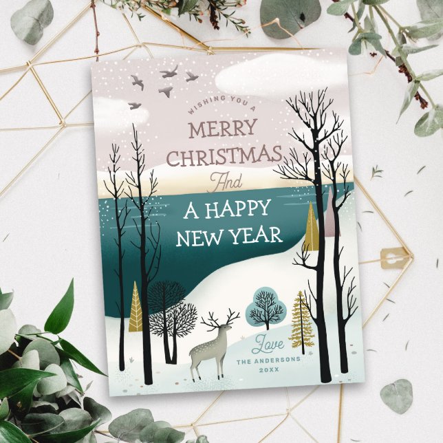 Postal Festiva Navidades nórdicos de Woodland modernos | Invierno (Subido por el creador)