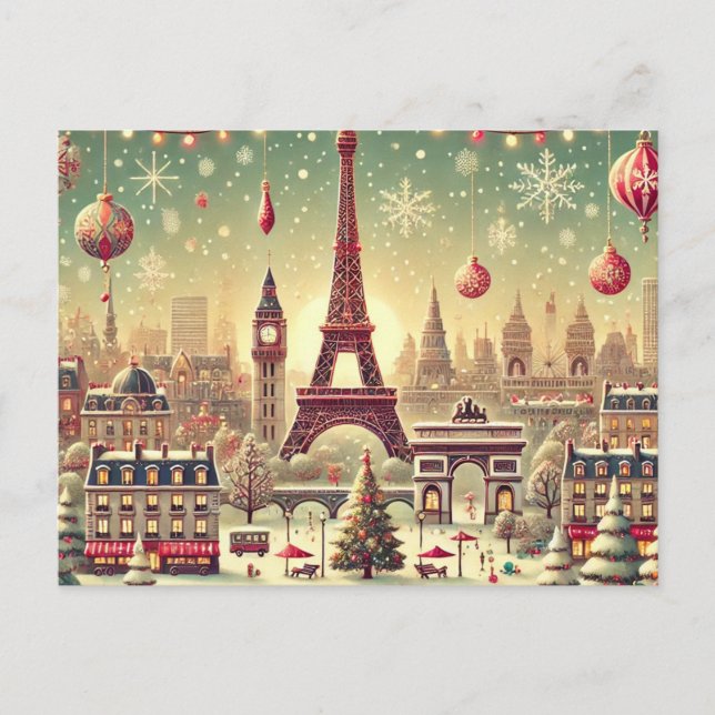 Postal Festiva Navidades nostálgicos de París - Festividad mágica (Anverso)