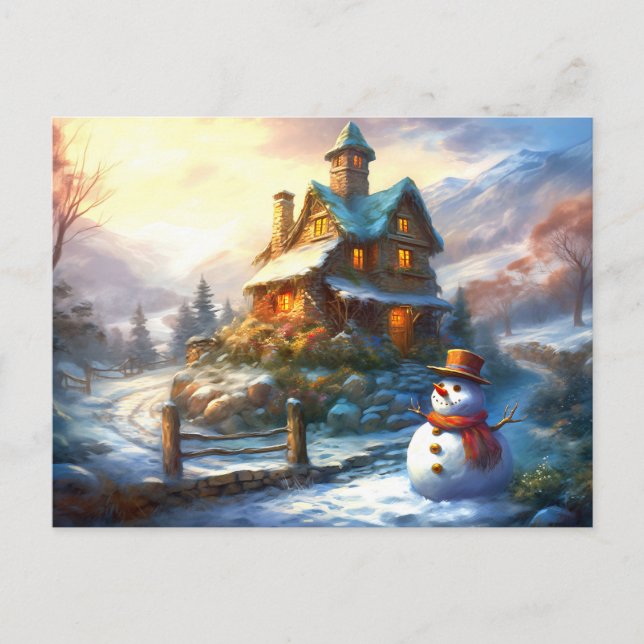 Postal Festiva Navidades nostálgicos Snowman | Algodón de cosecha (Anverso)