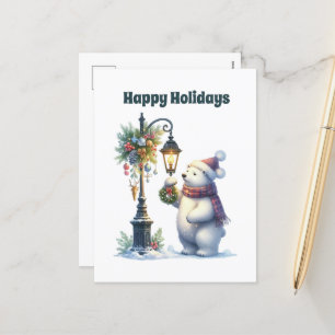 Postal Festiva Navidades oso polar personalizable Feliz