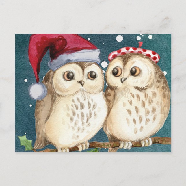 Postal Festiva Navidades Owls (Anverso)