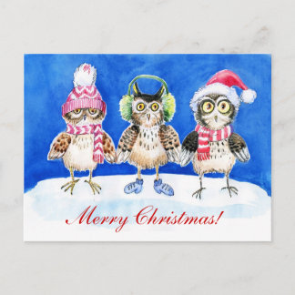 Postal Festiva Navidades owls acuarela