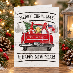 Postal Festiva Navidades patrióticos del Camión Rojo Vintage