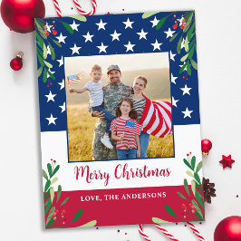 Postal Festiva Navidades patrióticos Foto de bandera estadouniden