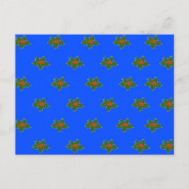 Postal Festiva Navidades Patrón decorativo Holly en azul