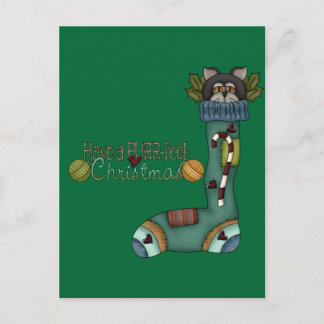 Postal Festiva Navidades perfectos Stocking Cat