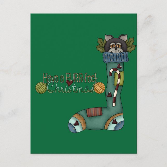 Postal Festiva Navidades perfectos Stocking Cat (Anverso)