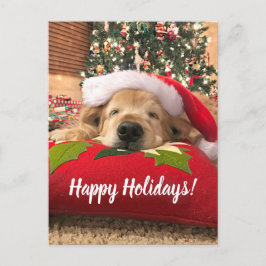 Postal Festiva Navidades Perro recuperador de oro duerme bajo el