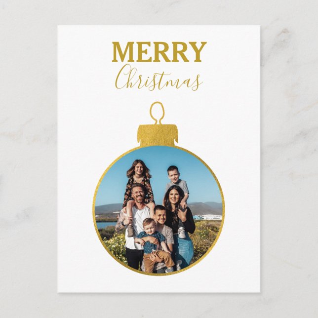 Postal Festiva Navidades personalizado Elegant Gold Photo Ornamen (Anverso)