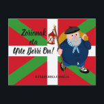 Postal Festiva Navidades personalizados saludan a Olentzero   Iku<br><div class="desc">Navidades personalizados saludando,  Olentzero   Ikurriña: Haga clic en el botón "Personalizar" para añadir su propio mensaje o nombre,  para crear su propio regalo especial,  original y único de Navidades personalizados. SABEMOS SI NECESITAS ESTE DISEÑO EN UN PRODUCTO ZAZZLE ESPECÍFICO. Diseñar RW ©</div>