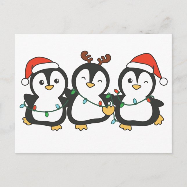 Postal Festiva Navidades pingüinos animales adornan pingüinos (Anverso)