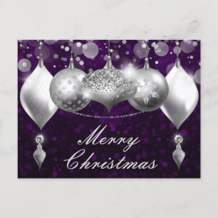 Postal Festiva Navidades plateados y púrpura adornos en balcanes