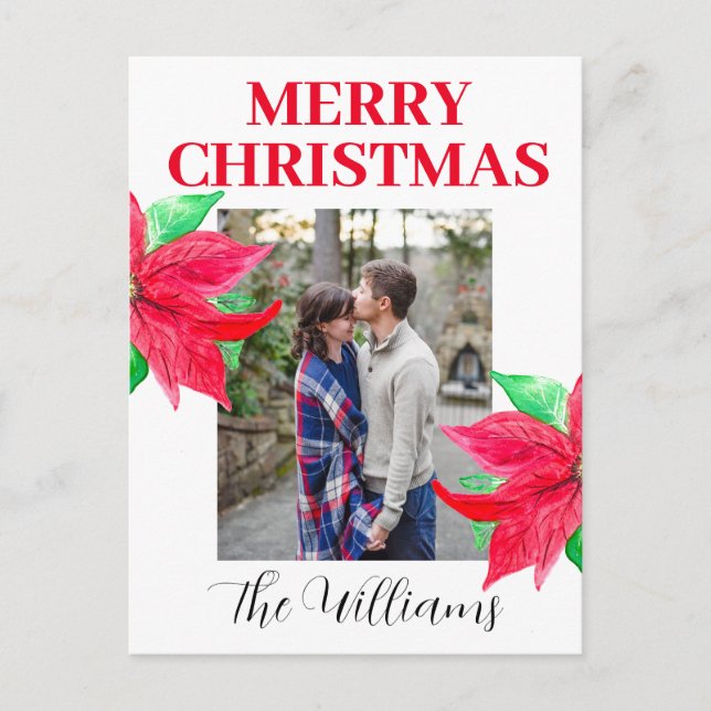 Postal Festiva Navidades Poinsettia Collage de fotos acuarela (Anverso)