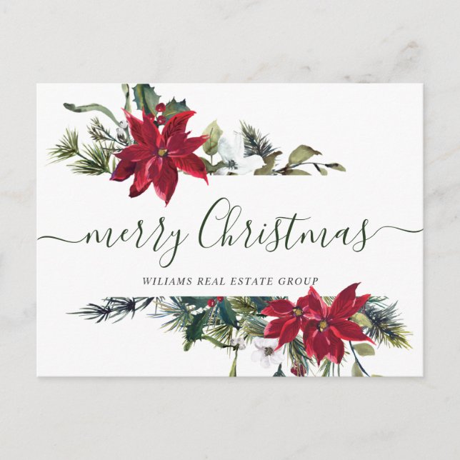 Postal Festiva Navidades Poinsettia Mistletoe Corporate Greeting (Anverso)