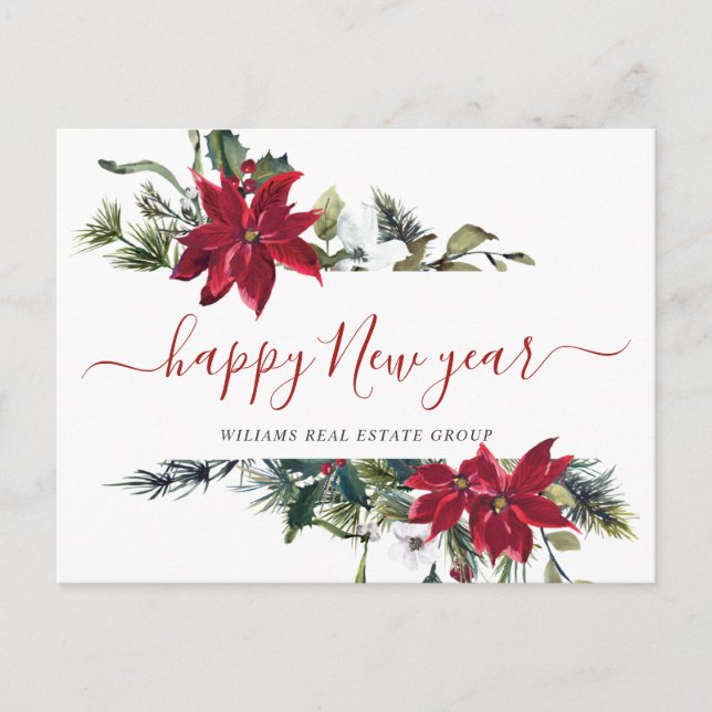 Postal Festiva Navidades Poinsettia Mistletoe Corporate Greeting (Anverso)