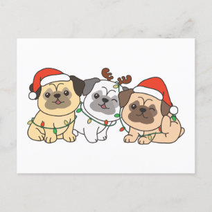 Postal Festiva Navidades Pug Animales cortan perros