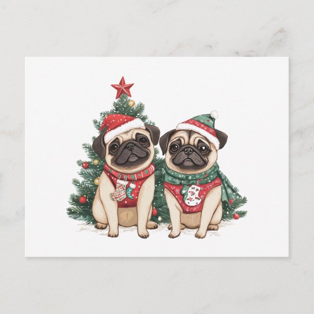 Postal Festiva Navidades Pug Dogs (Anverso)