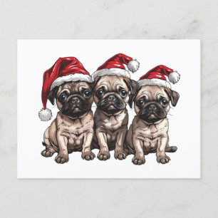 Postal Festiva Navidades Pug Dogs Santa