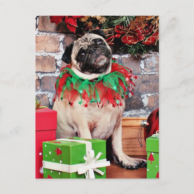 Postal Festiva Navidades - Pug - Lily Lou (Anverso)