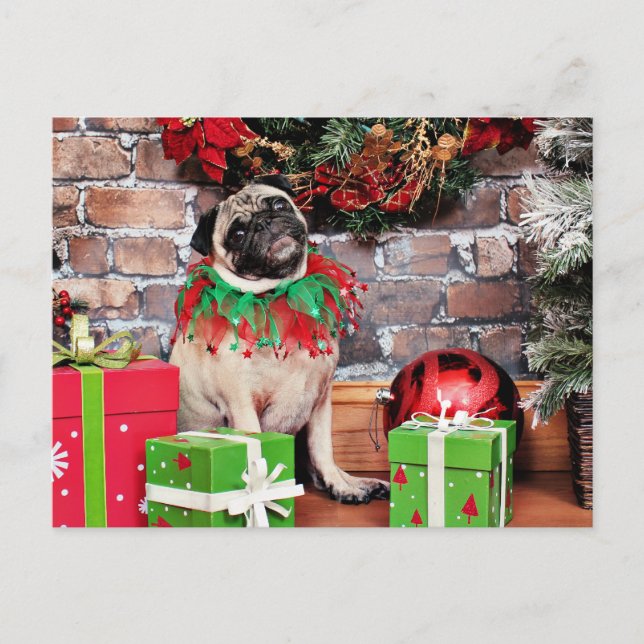 Postal Festiva Navidades - Pug - Lily Lou (Anverso)