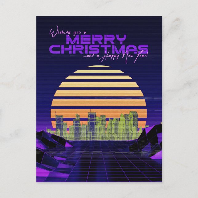 Postal Festiva Navidades Purple Synthwave (Anverso)