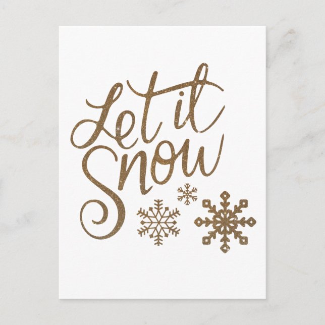 Postal Festiva navidades Purpurina de oro "Let it Snow" (Anverso)