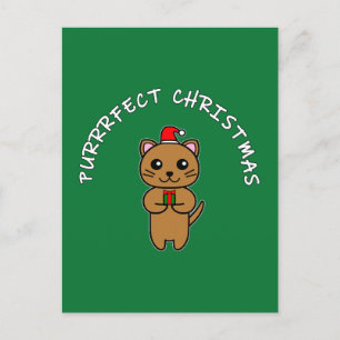 Postal Festiva Navidades PURRFECT - Gato marrón y escritura blanc