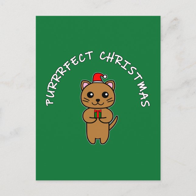 Postal Festiva Navidades PURRFECT - Gato marrón y escritura blanc (Anverso)