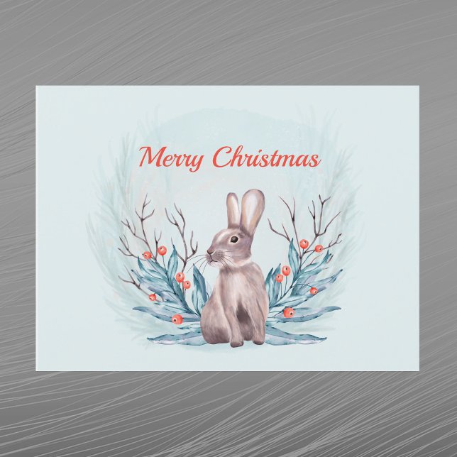 Postal Festiva Navidades Rabbit Berries Watercolor (Subido por el creador)