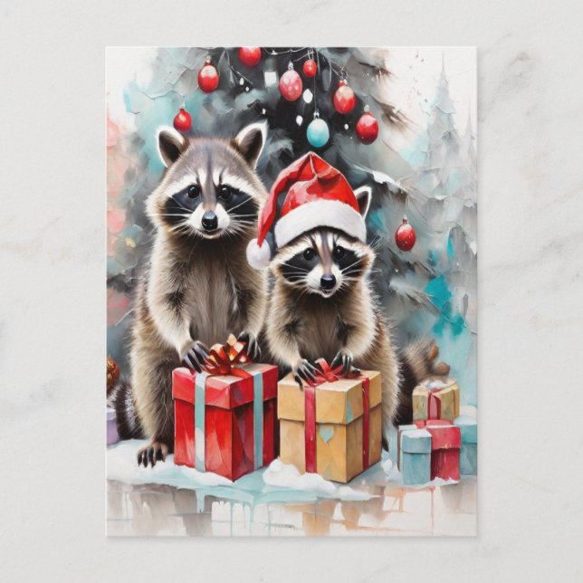 Postal Festiva Navidades Raccoon Lover (Anverso)