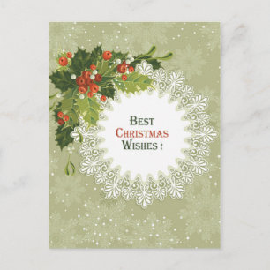 Postal Festiva Navidades Red Berries Green Wreath