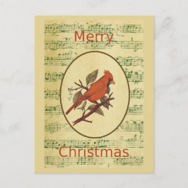 Postal Festiva Navidades Red Bird Cardinal Green