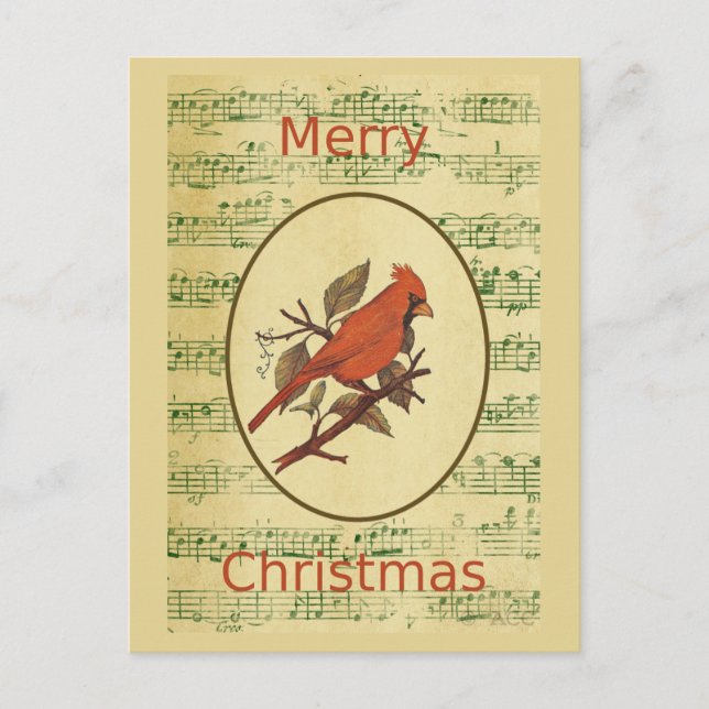 Postal Festiva Navidades Red Bird Cardinal Green (Anverso)