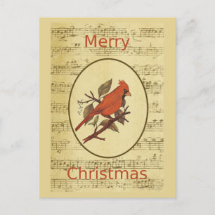 Postal Festiva Navidades Red Bird Cardinal Music